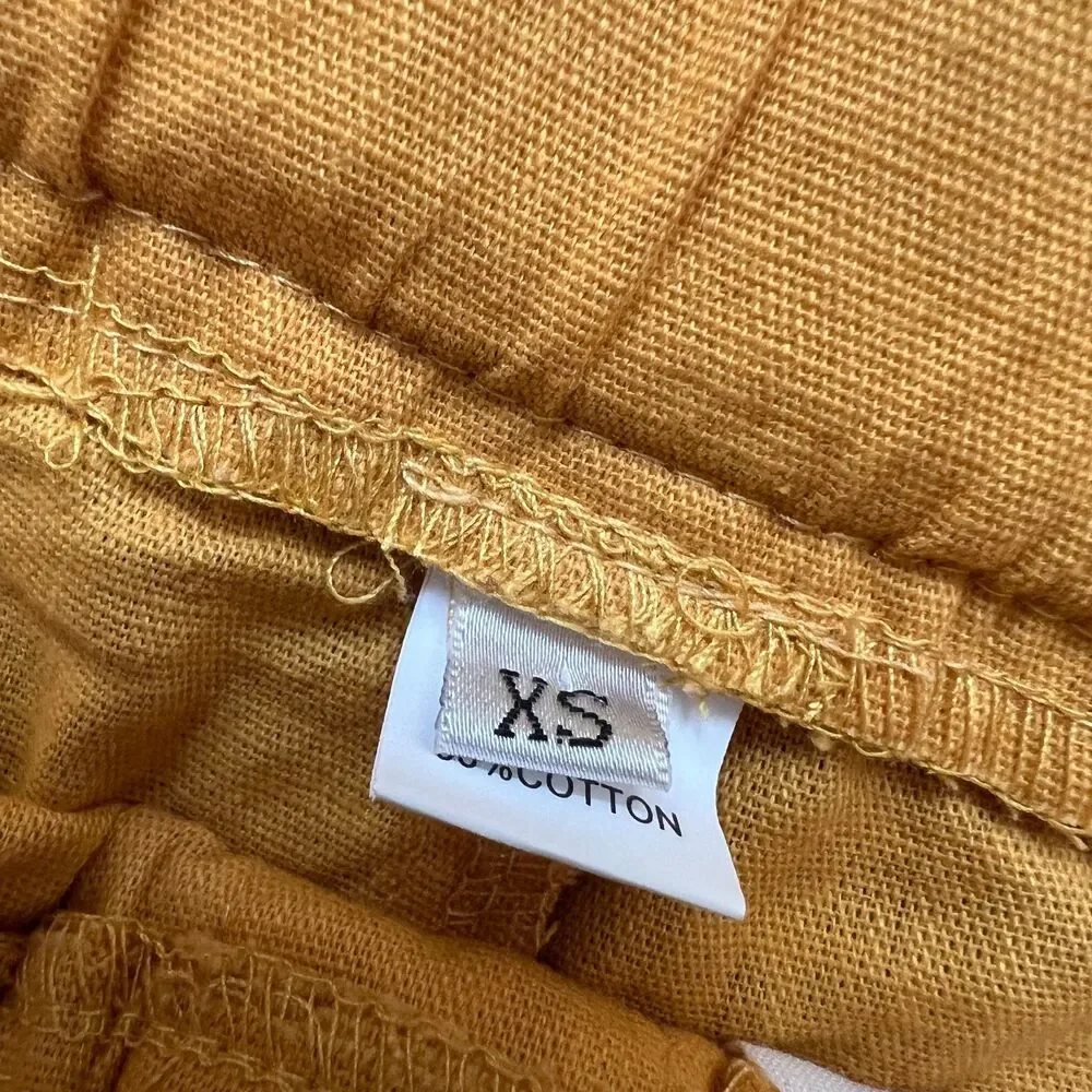 Mustard yellow linen cotton blend shorts XS Unisex granola outdoors coastal